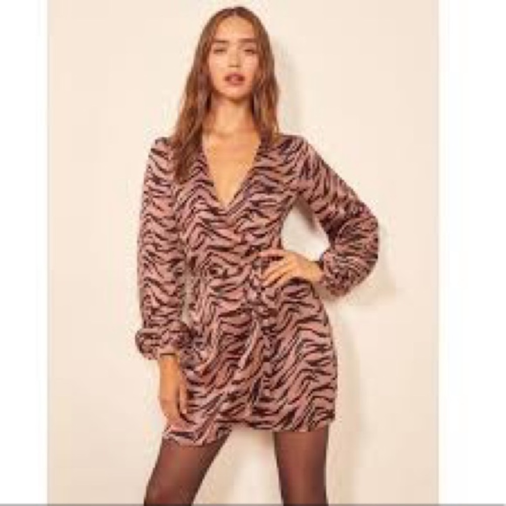 Reformation Starlight Silk Wrap Long Sleeve Mini Dress in Tigerlily